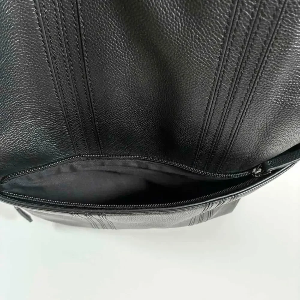 Au Printemps Paris Black Leather Backpack - Laptop Sleeve - Padded Straps